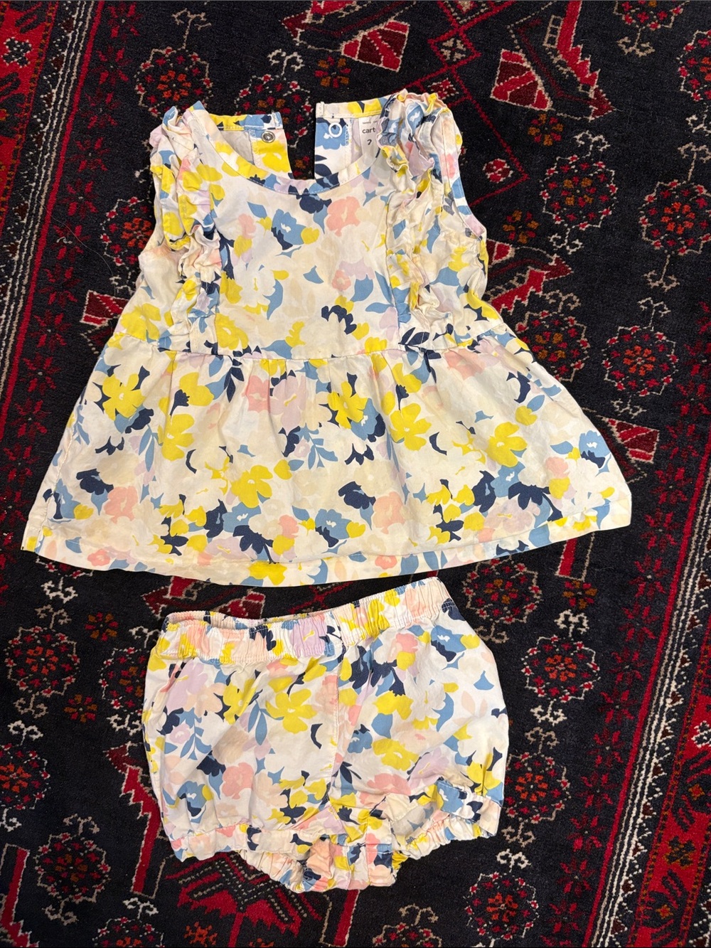 Carter's Floral Yellow Blue Pink White Girls Matching Set